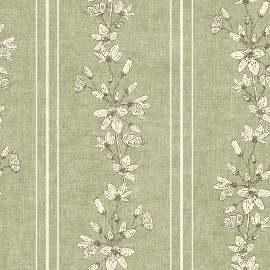 Bloom Stripes Floral Sage Green Wallpaper⁠