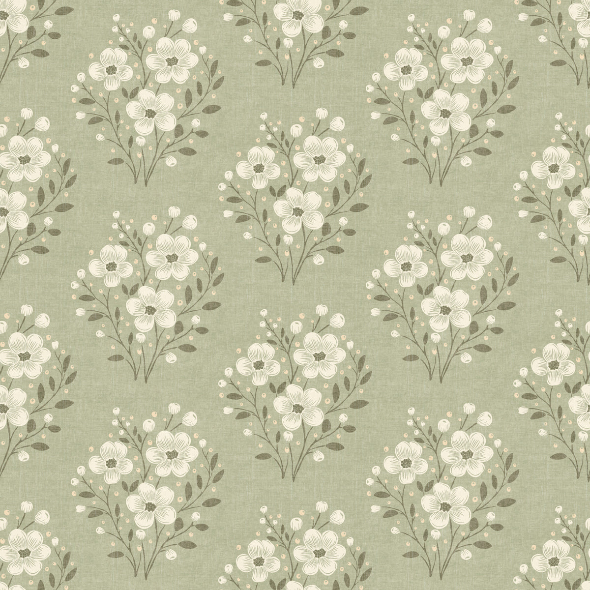 Timeless Floral Bouquets in Sage Green Wallpaper⁠ in your room