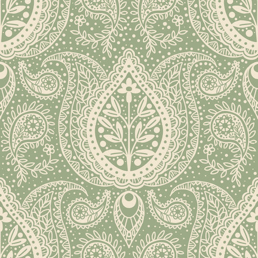 Subtle Botanical Paisley - Sage Green Wallpaper⁠