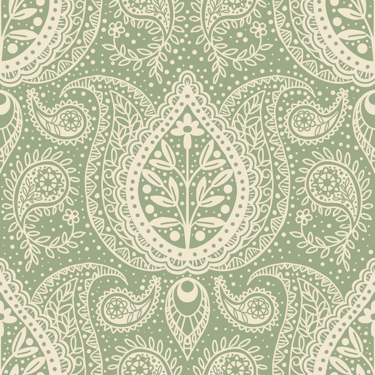 Subtle Botanical Paisley - Sage Green Wallpaper⁠ in your room — zoomed