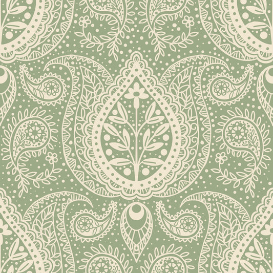 Subtle Botanical Paisley - Sage Green Wallpaper⁠