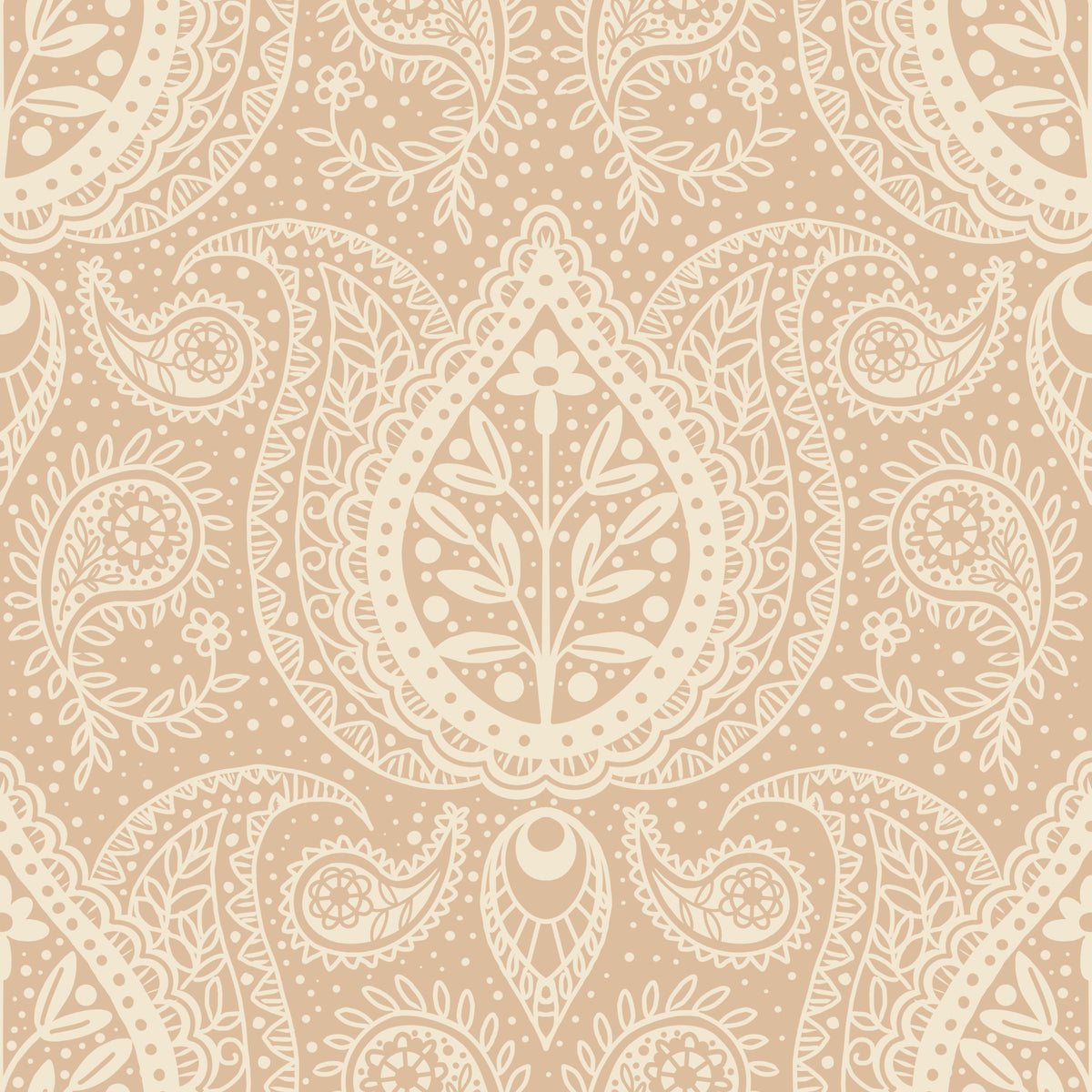 Subtle botanical paisley -  beige Wallpaper⁠