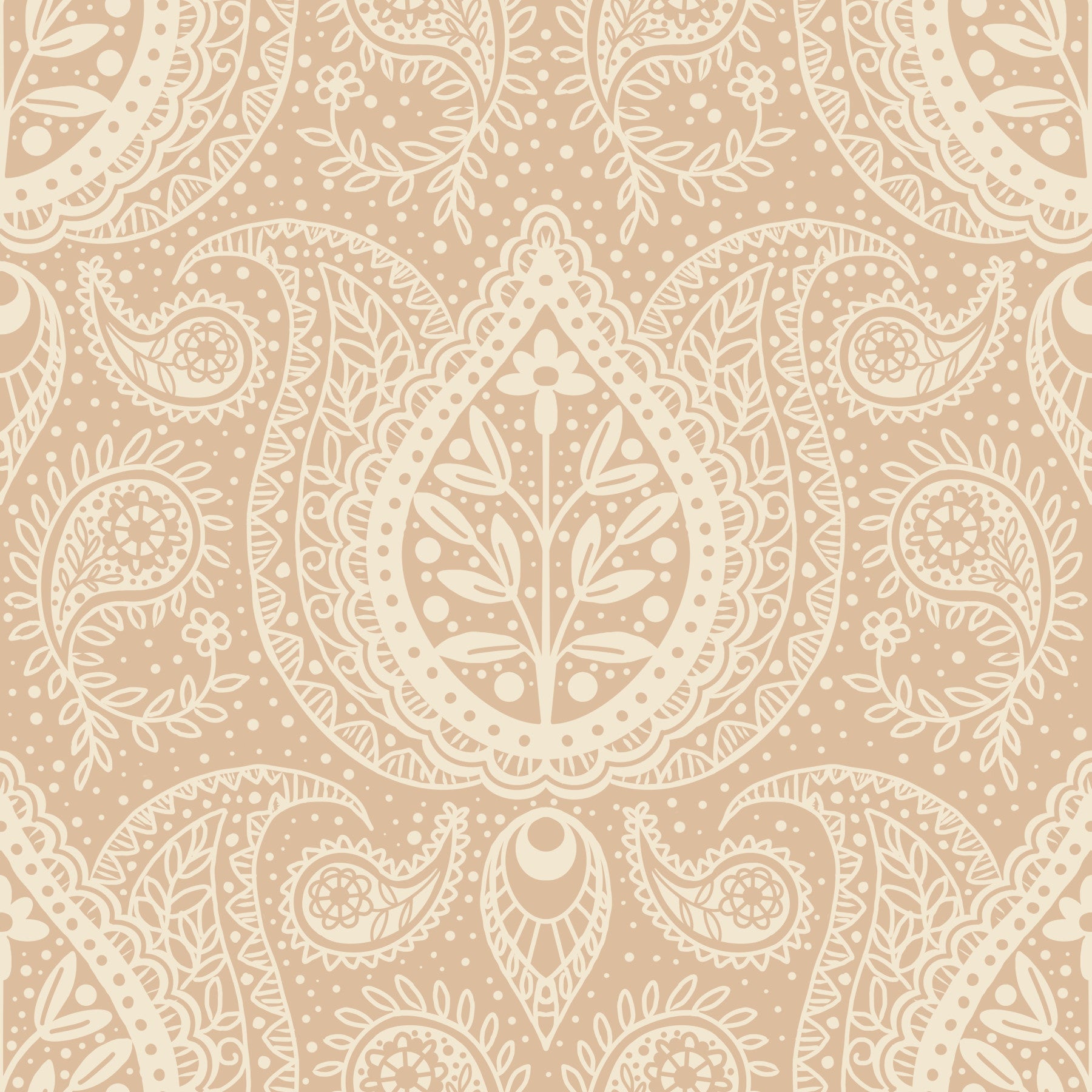 Subtle botanical paisley -  beige Wallpaper⁠ in your room — zoomed