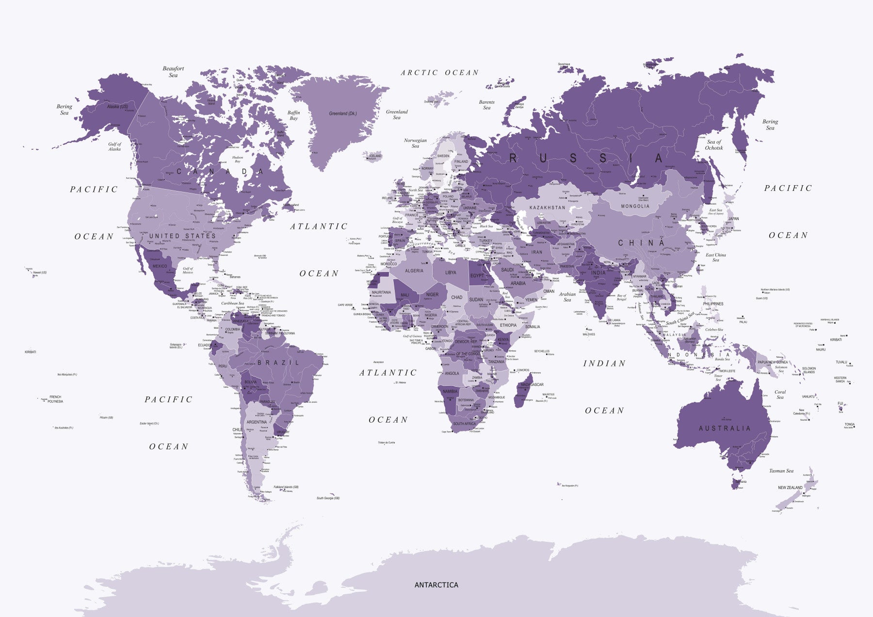 World Map in Purple Wall Mural