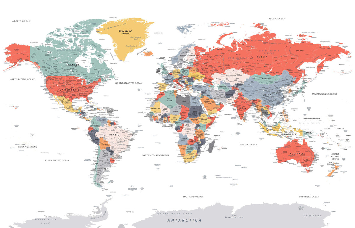 World Map Detailed Wall Mural in your room — zoomed