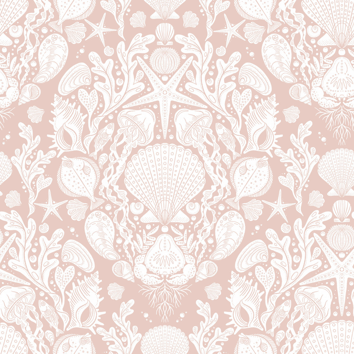 Deep Sea Damask in Powder White Wallpaper⁠ in your room