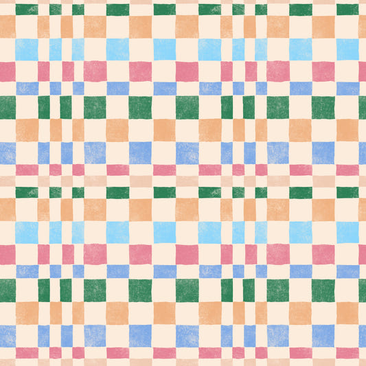 Multicolored Funky Woven Check Jewel Jungle Wallpaper⁠
