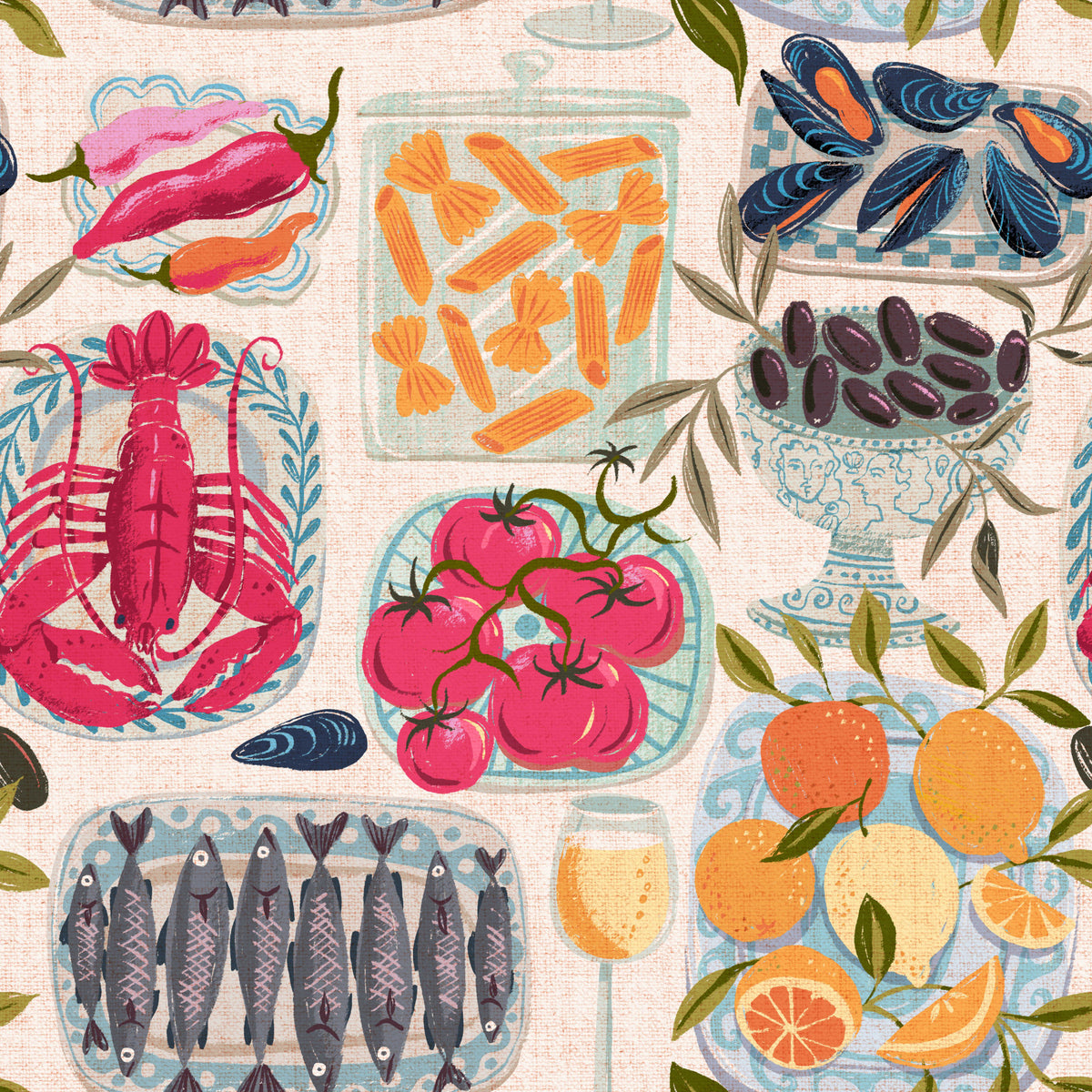 Mediterranean Mise en Place Food Wallpaper⁠ in your room — zoomed