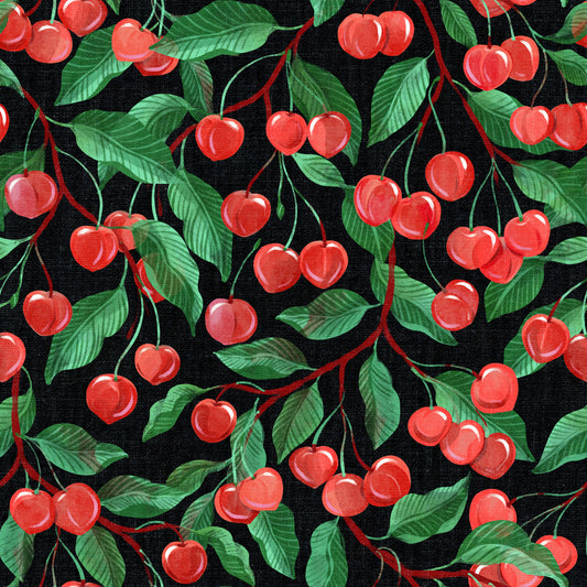 Painterly Cherries Black Wallpaper⁠