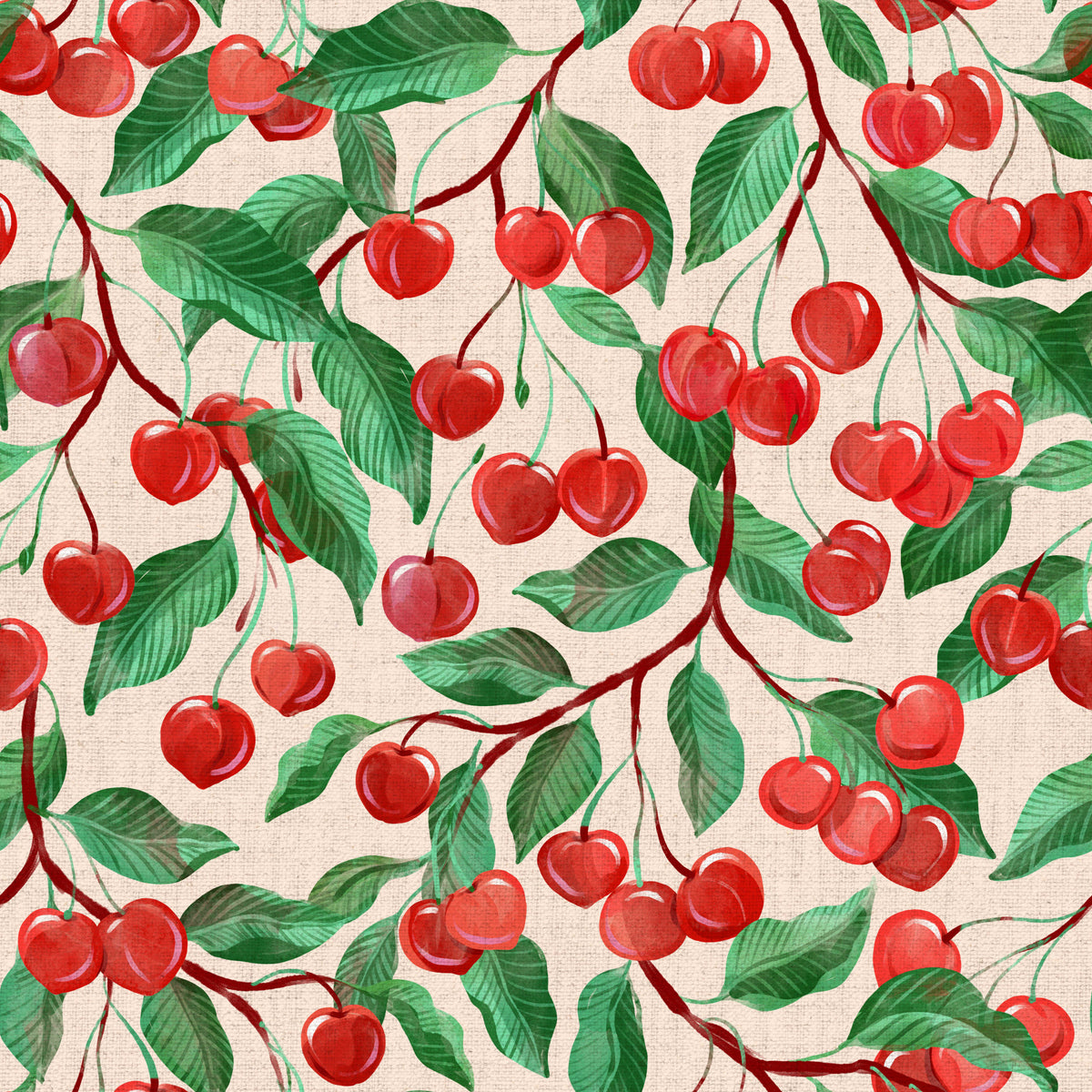 Painterly Cherries Wallpaper⁠ in your room — zoomed