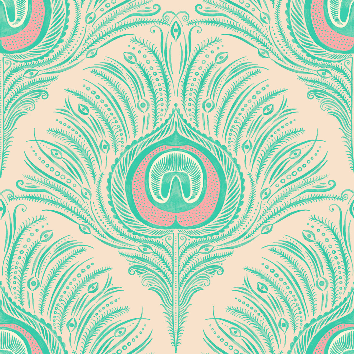 Peacock Plume Wallpaper⁠ in your room — zoomed