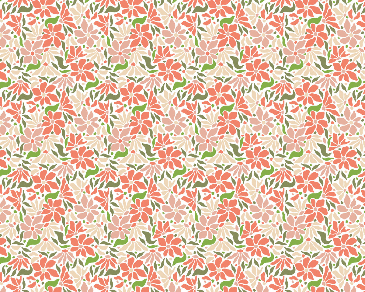 Groovy Flowers Coral Green Wall Mural in your room — zoomed