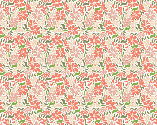 Groovy Flowers Coral Green Wall Mural