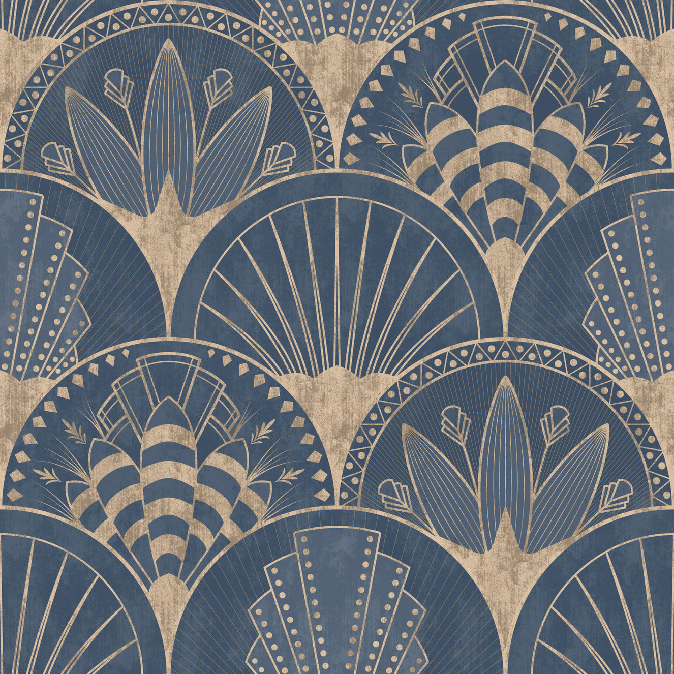 Art Deco Golden fans on blue Wallpaper⁠