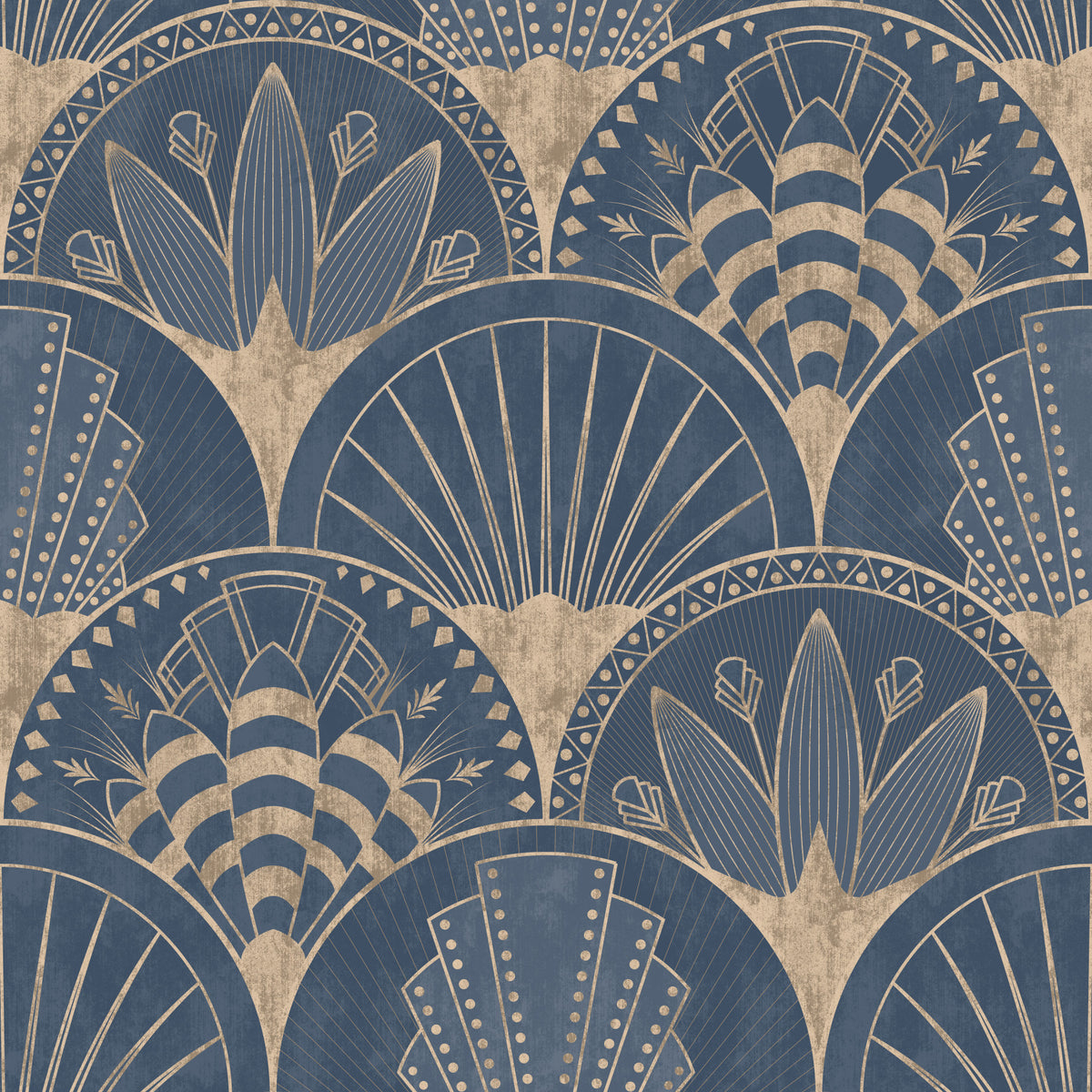 Art Deco Golden fans on blue Wallpaper⁠ in your room