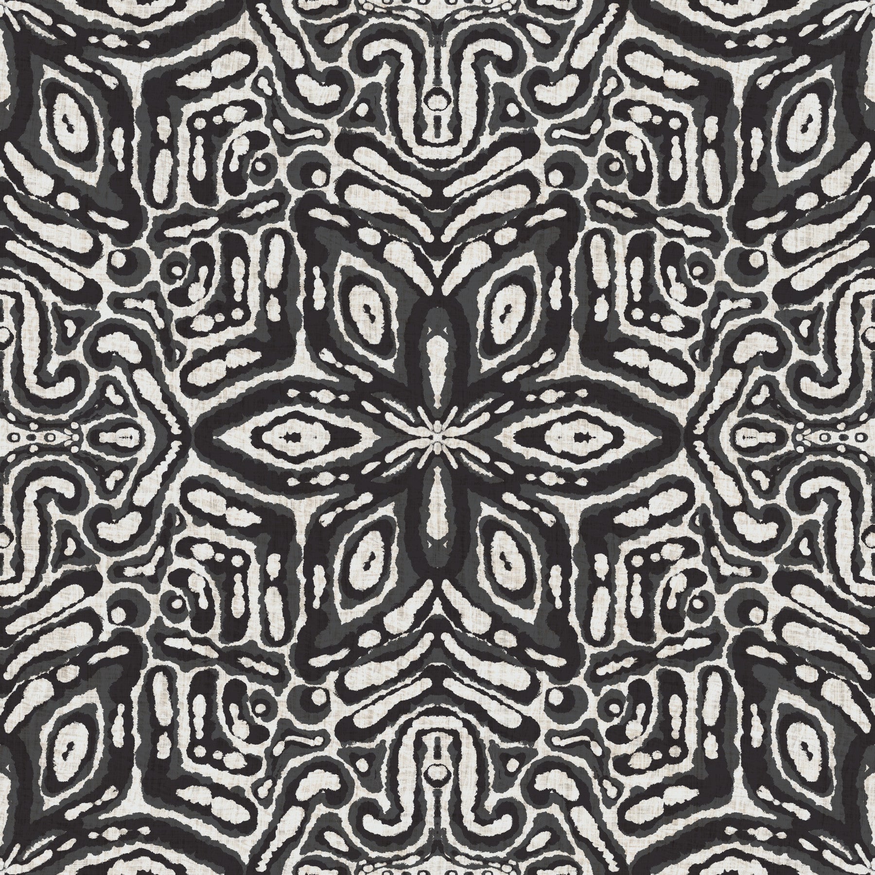 Batik Geometric Flower Black & White Wallpaper⁠