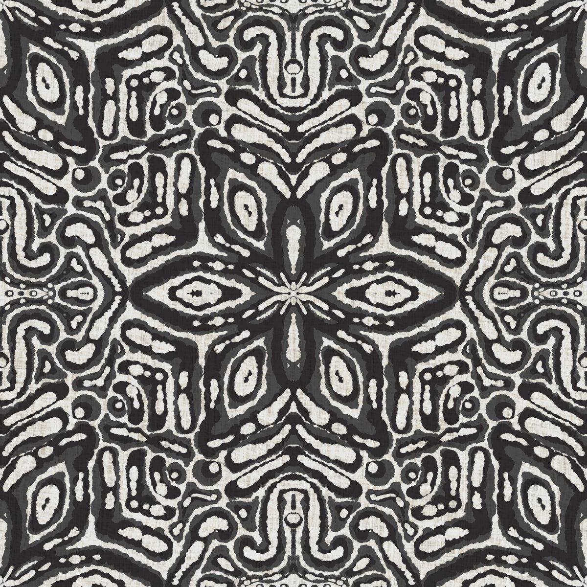 Batik Geometric Flower Black & White Wallpaper⁠ in your room — zoomed