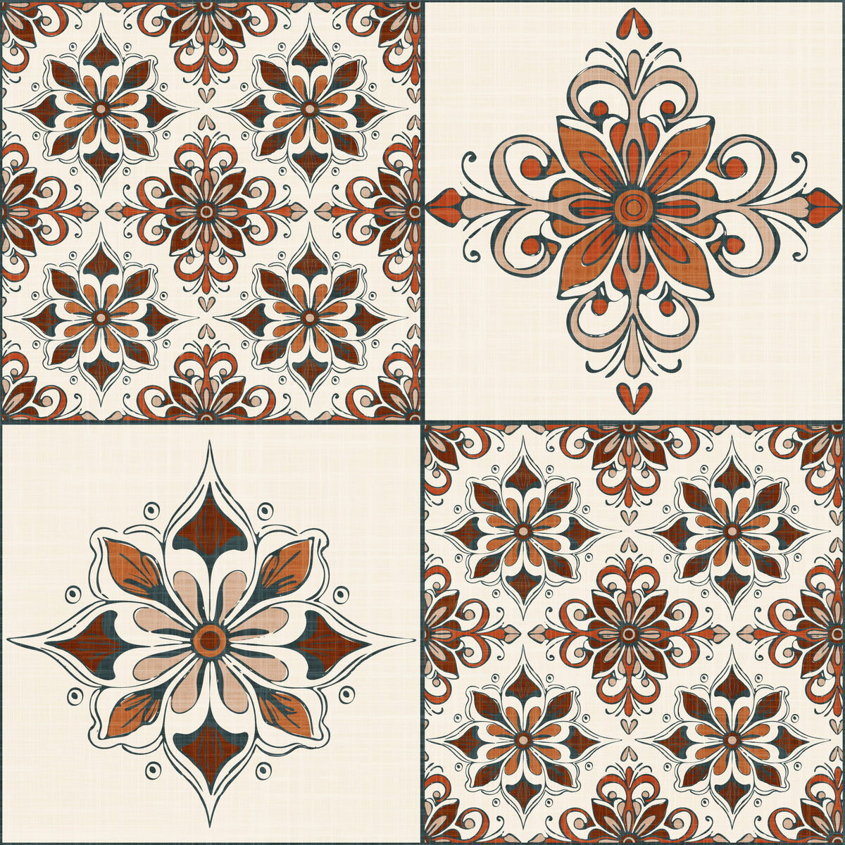 Mediterranean Tile Rustic Charm Terracotta & Burnt Orange Wallpaper⁠ in your room