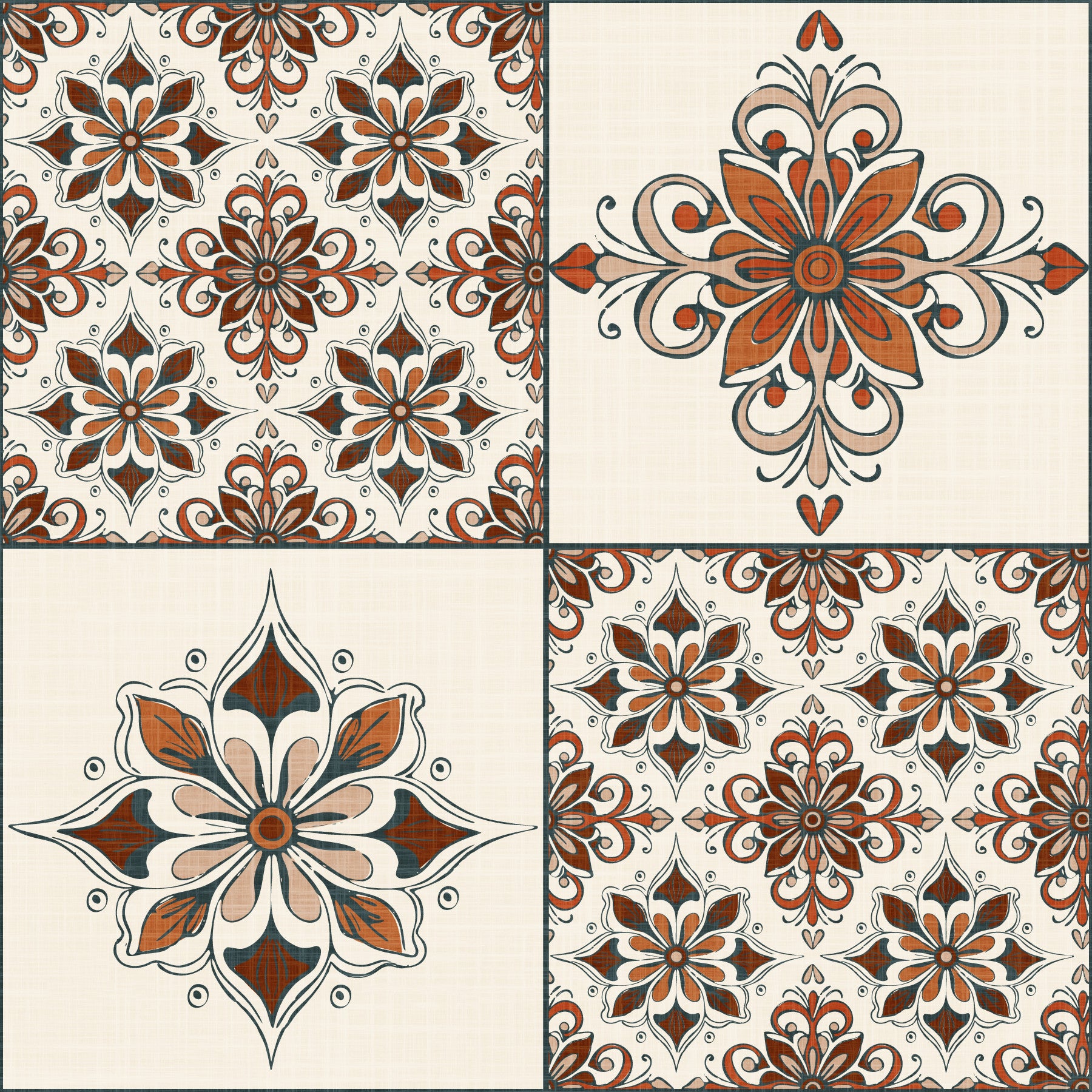 Mediterranean Tile Rustic Charm Terracotta & Burnt Orange Wallpaper⁠