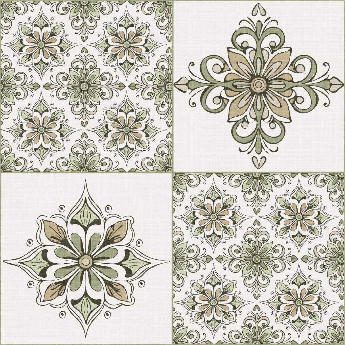 Mediterranean Tile Rustic Charm Sage Green Wallpaper⁠ in your room — zoomed