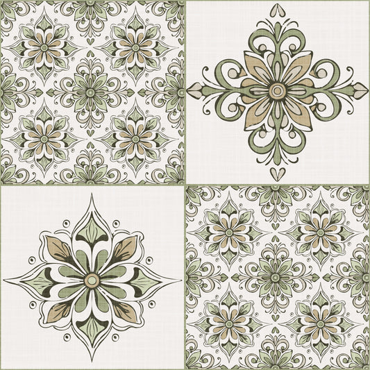 Mediterranean Tile Rustic Charm Sage Green Wallpaper⁠