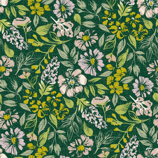 Rustic Floral Tapestry Dark Green Wallpaper⁠