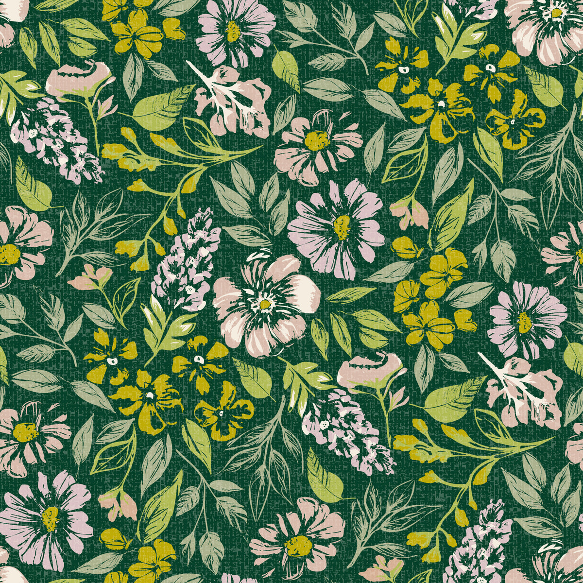 Rustic Floral Tapestry Dark Green Wallpaper⁠ in your room
