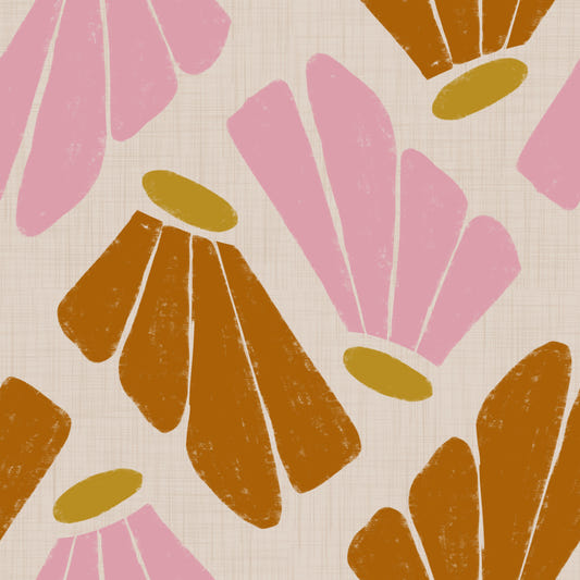 Matisse Inspired Floral Pink Orange Beige Wallpaper⁠