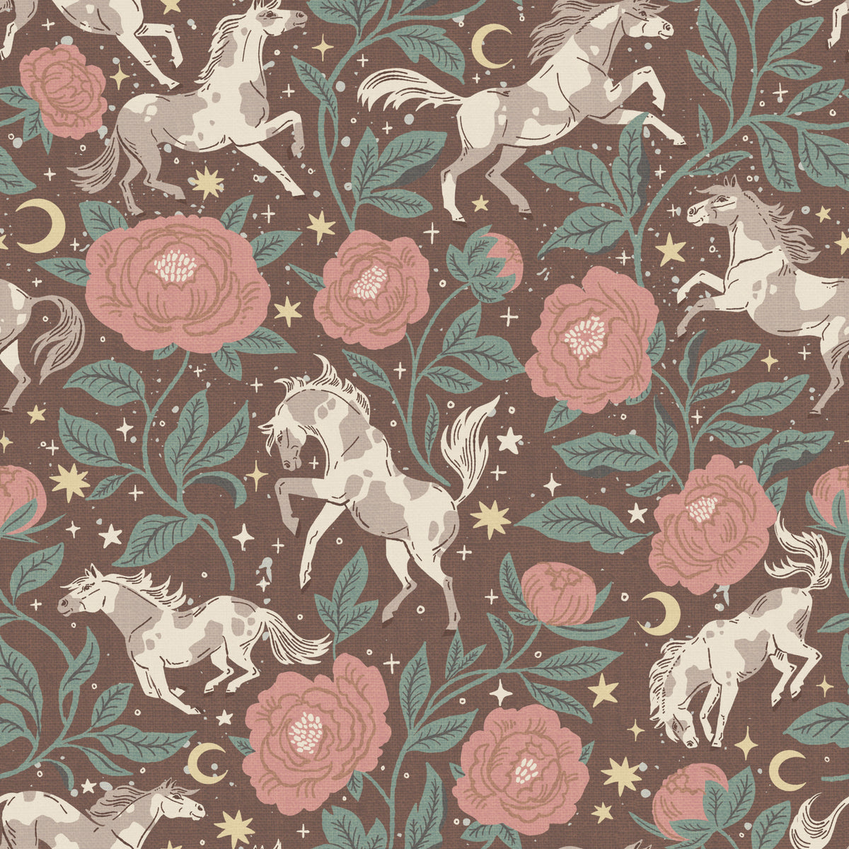 Ponies and Peonies Wild West Americana-02 Wallpaper⁠ in your room — zoomed