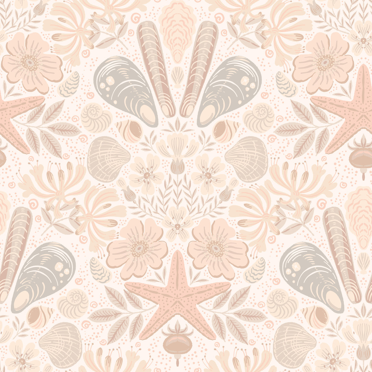 Scandinavian Beach Flora Damask Blush Wallpaper⁠ in your room — zoomed
