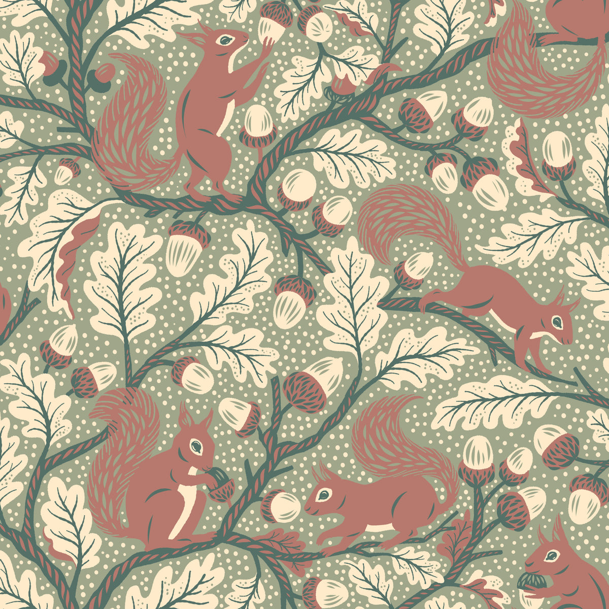 Squirrels in Oak tree - Green Wallpaper⁠ in your room