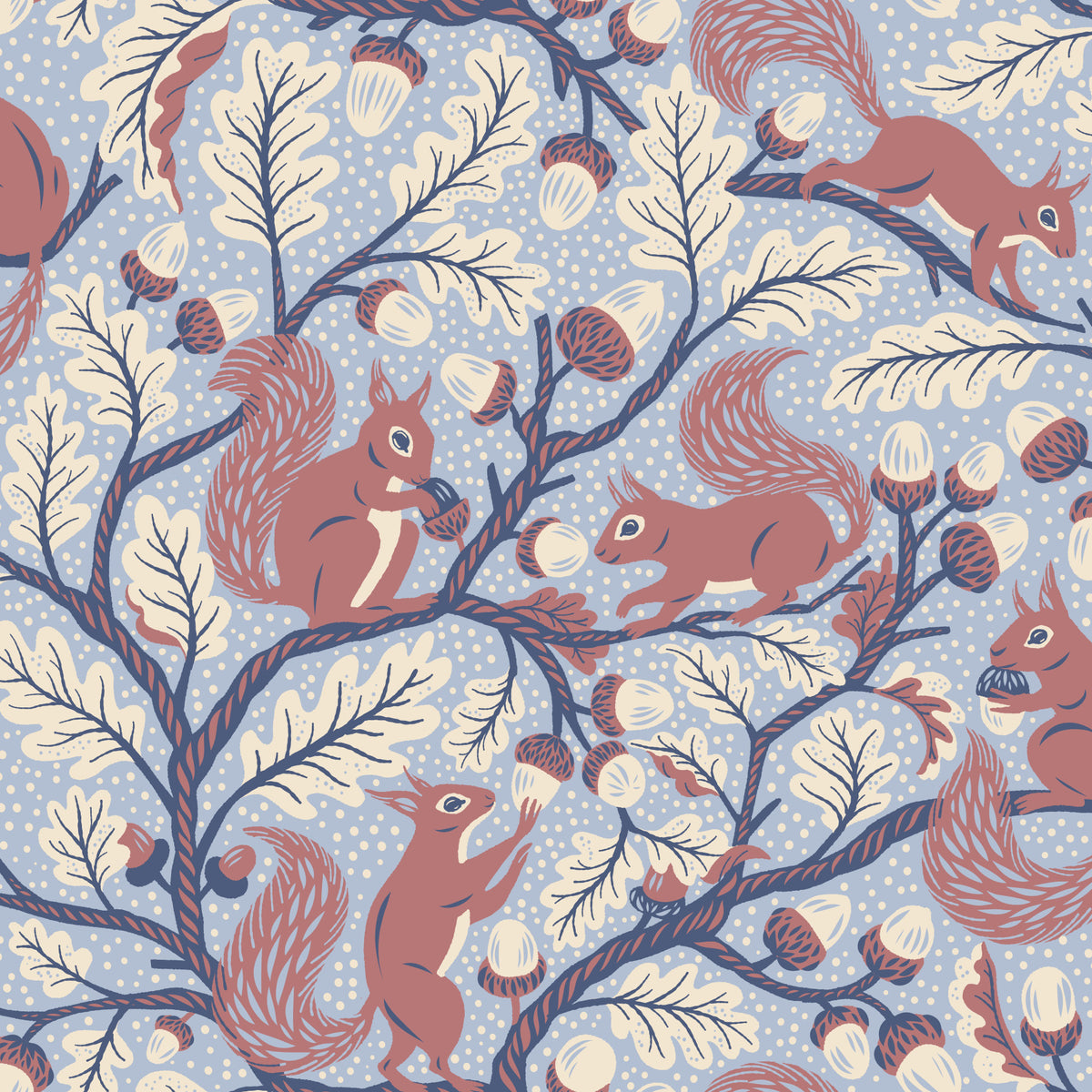 Squirrels in Oak tree - Blue Wallpaper⁠