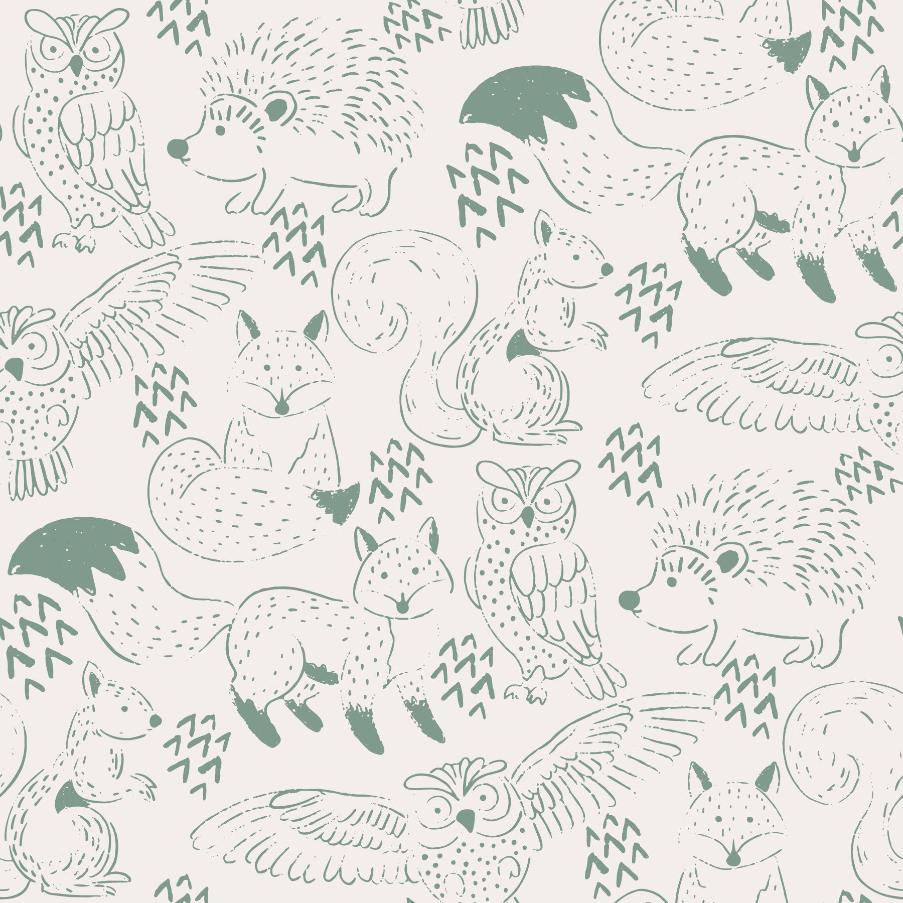 Woodland Animal Neutral Green Wallpaper⁠