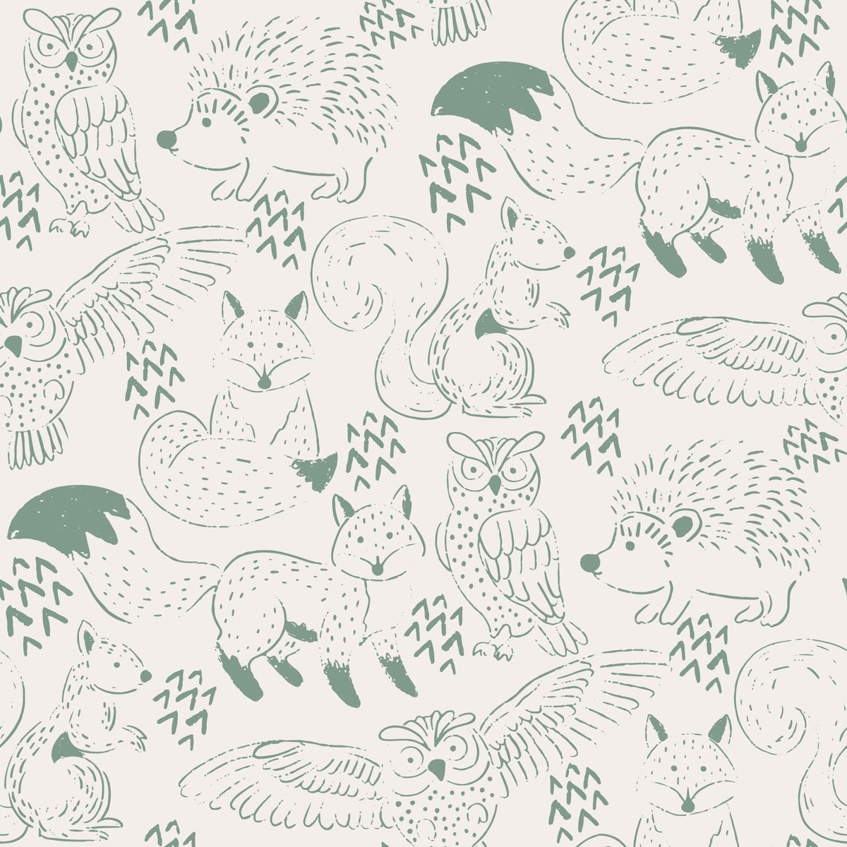 Woodland Animal Neutral Green Wallpaper⁠ in your room — zoomed