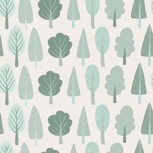 Minimalist Trees in Soft Green Enchanted Woodland Wallpaper⁠