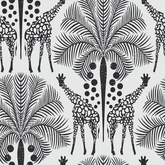 Safari Giraffe in Black and White Wallpaper⁠
