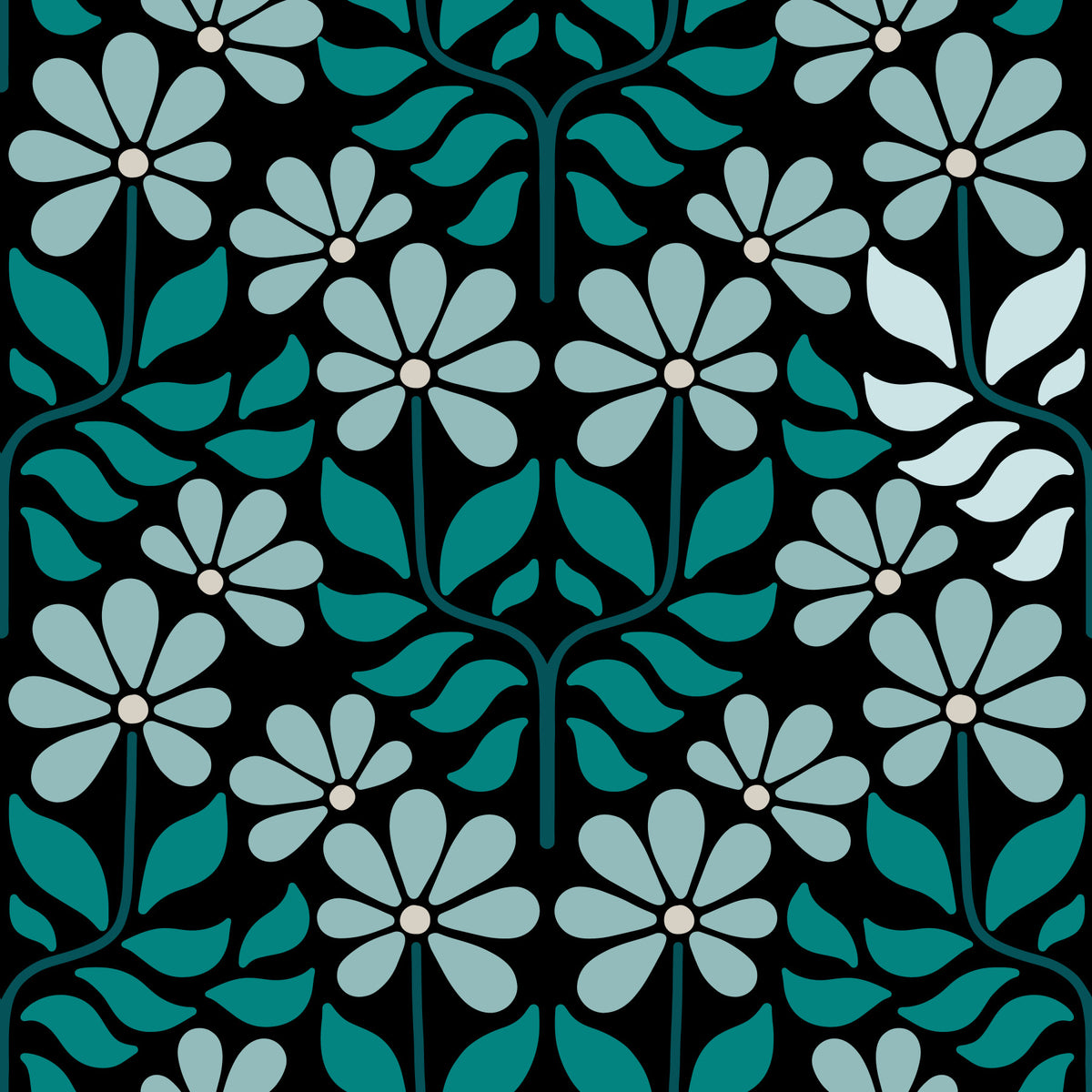 Groovy Flowers Duck Egg Blue Wallpaper⁠ in your room