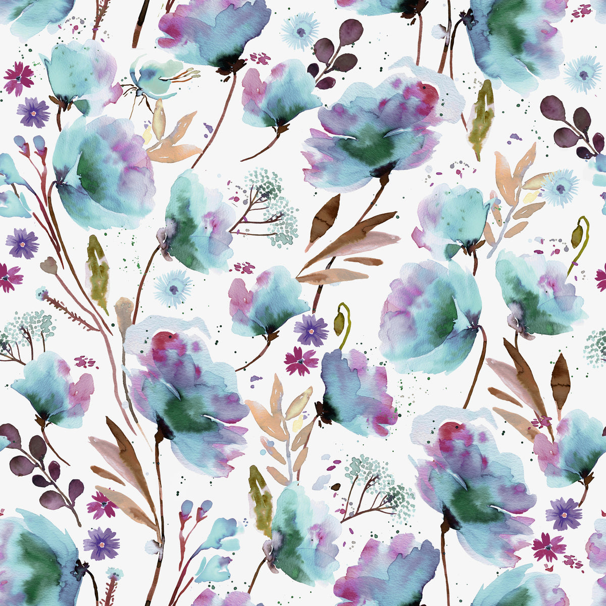 Abstract Nature Poppies Blue Purple Wallpaper⁠ in your room — zoomed