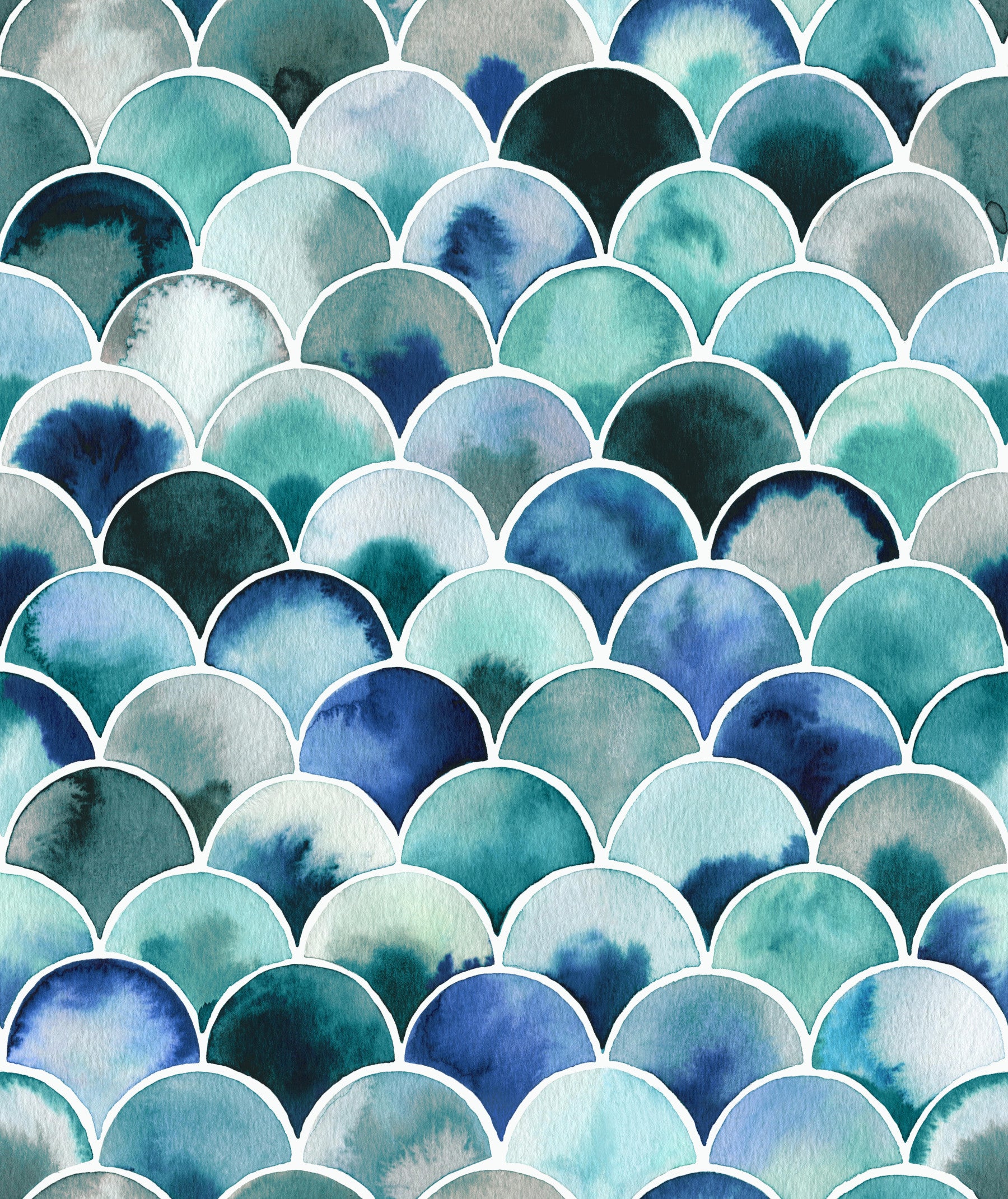 Art Deco Japandi Blue Vintage Wallpaper⁠ in your room — zoomed