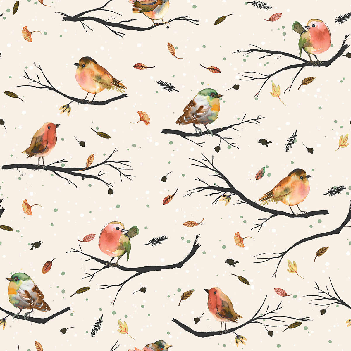 Birds Branches Robin Red Wallpaper⁠ in your room