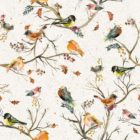 Birds Trees  Garden Rustic Green Wallpaper⁠