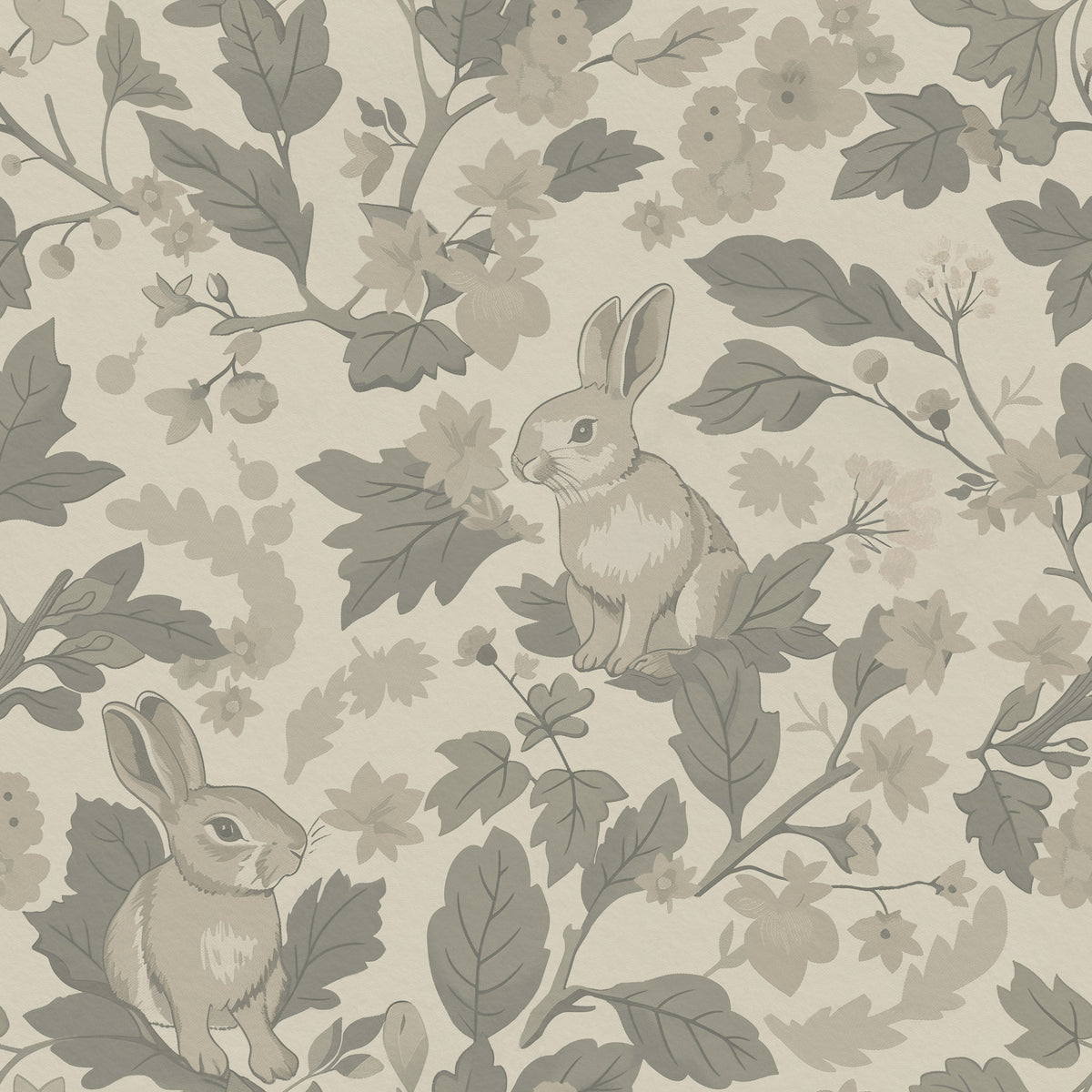 Woodland Garden – Natural Beige Wallpaper⁠ in your room — zoomed