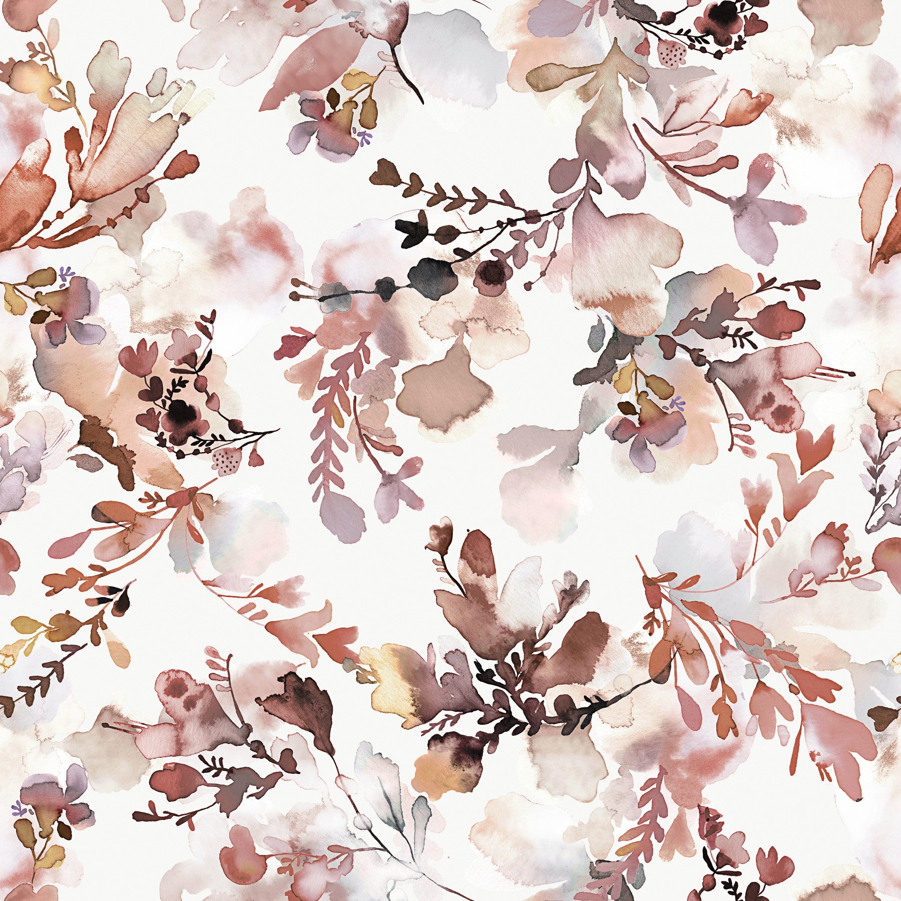 Chinoiserie Watercolor Flowers Terracotta Wallpaper⁠ in your room — zoomed
