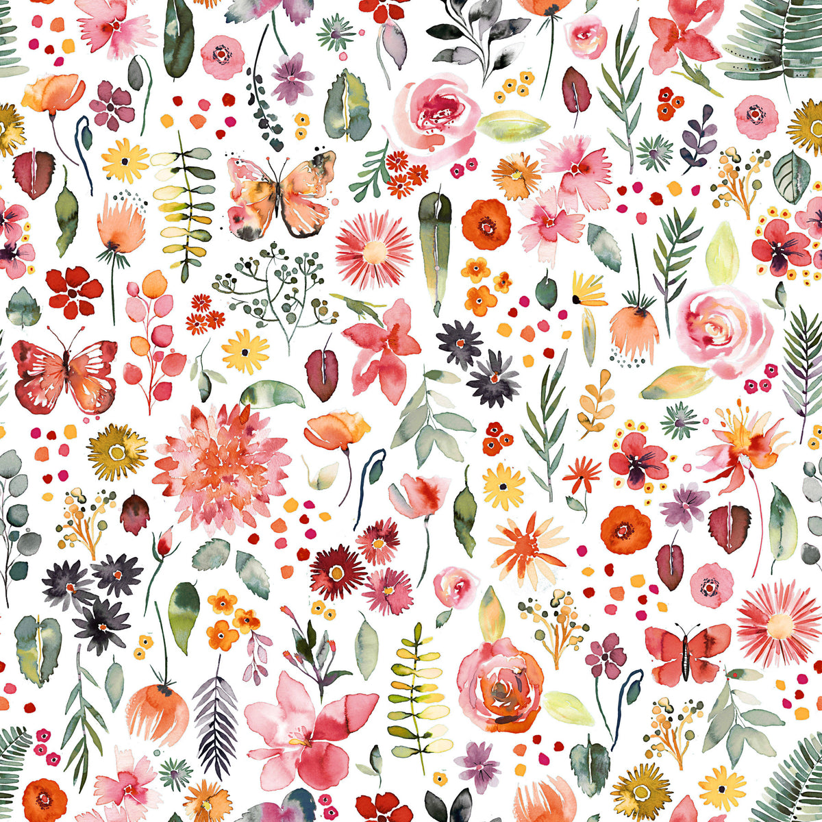 Colourful Botanical Plants Coral Wallpaper⁠ in your room — zoomed