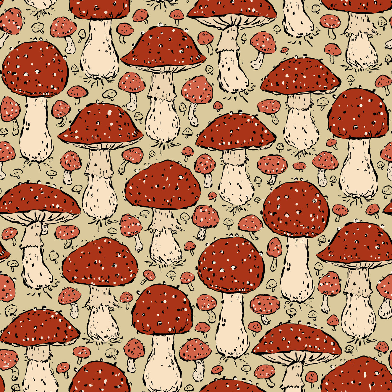 Mushroomcore - Red and Beige - Amanita Muscaria Wallpaper⁠