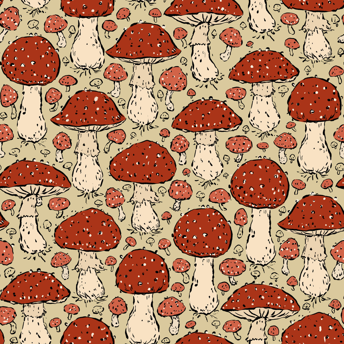 Mushroomcore - Red and Beige - Amanita Muscaria Wallpaper⁠