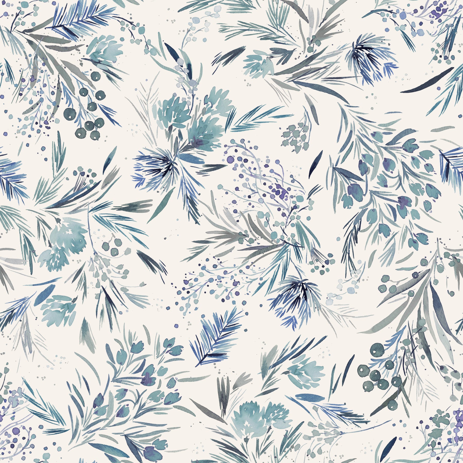 Festive Floral Minimal Plants Blue Wallpaper⁠