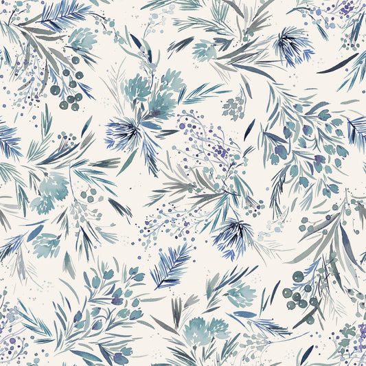 Festive Floral Minimal Plants Blue Wallpaper⁠