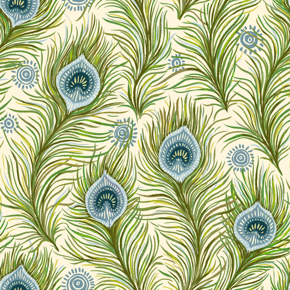 Boho Chic Peacock Feathers - Blue and Green Wallpaper⁠ in your room
