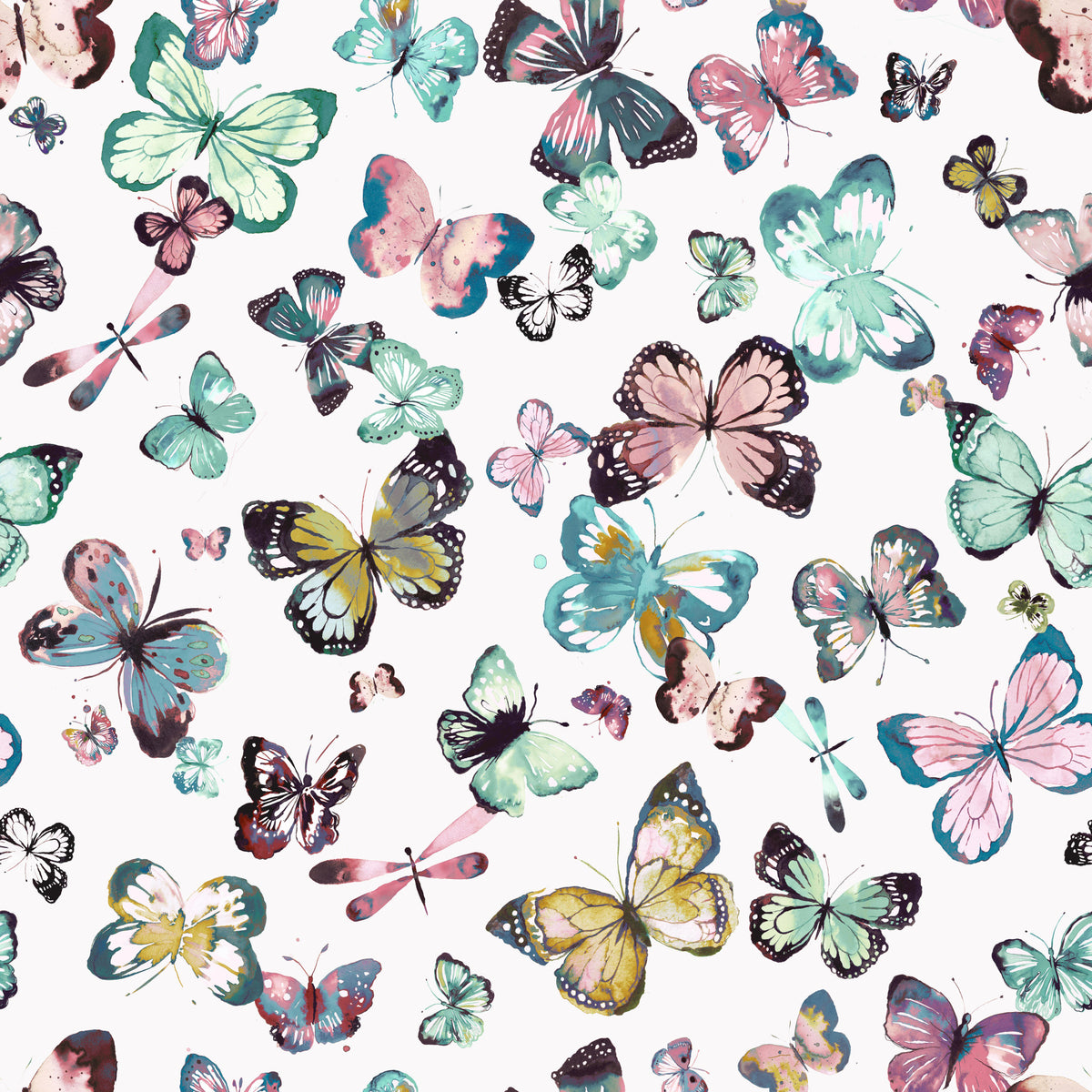 Flying Butterflies Green Pink Pastel Wallpaper⁠ in your room — zoomed